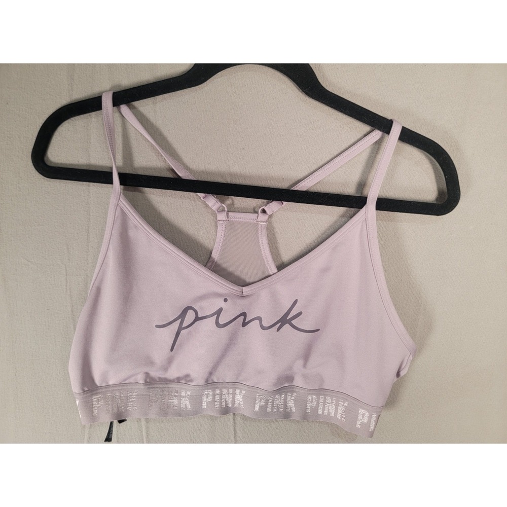 Victoria Secret PINK Ultimate Sports Bra Womens XL Mauve Shimmer Logo Bralette